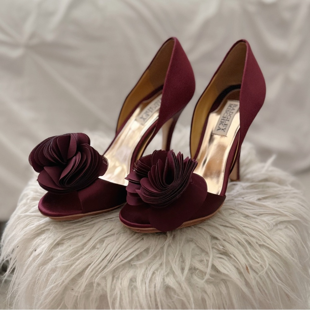 Burgundy Peep-Toe Heels
